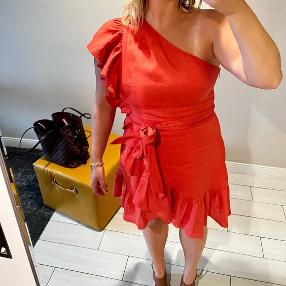 knee length dresses for ladies Viscose-Linen Flounce-Hem Mini Dress – Banana Republic main image 0